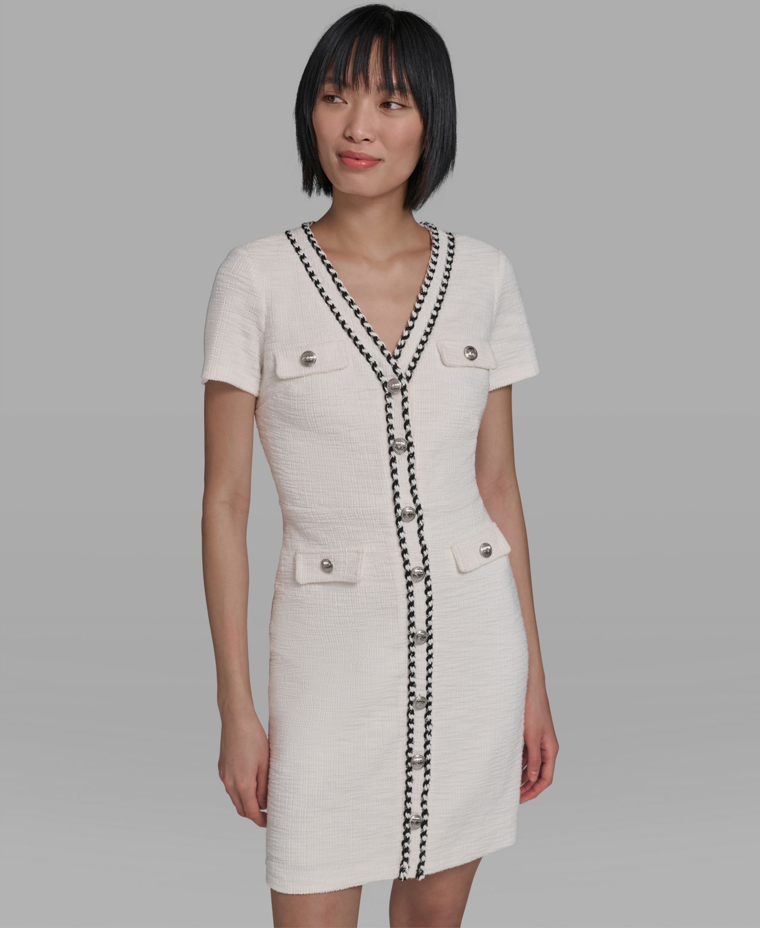 Women's V-Neck Tweed Sheath Dress