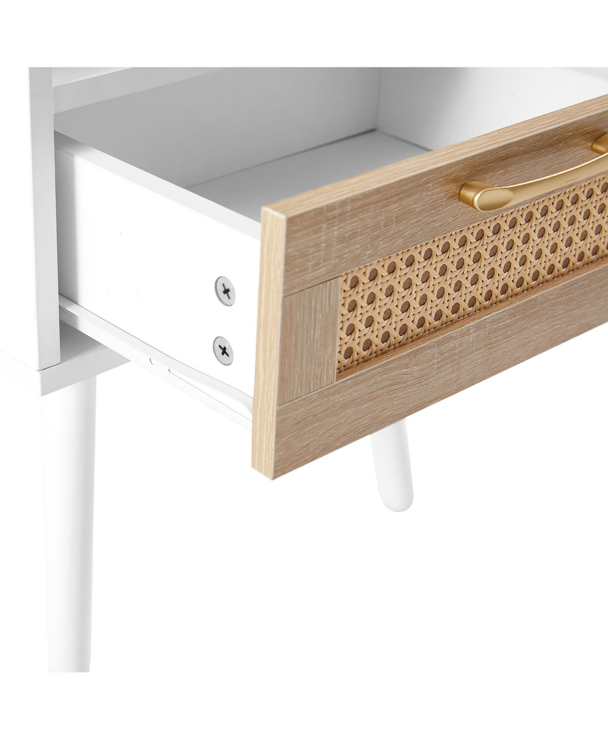 Simplie Fun Rattan End Table With Power Outlet & Usb Ports, Modern Nightstand With Drawer And Solid Wood