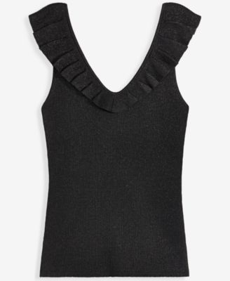 Women's Ruffle-Trim Metallic Sweater Tank
