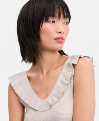 Women's Ruffle-Trim Metallic Sweater Tank