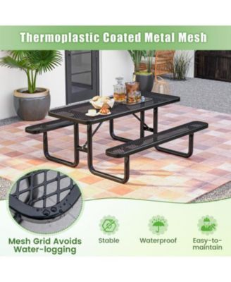 8-Person Picnic Table Set with Benches and Mesh Grid Design
