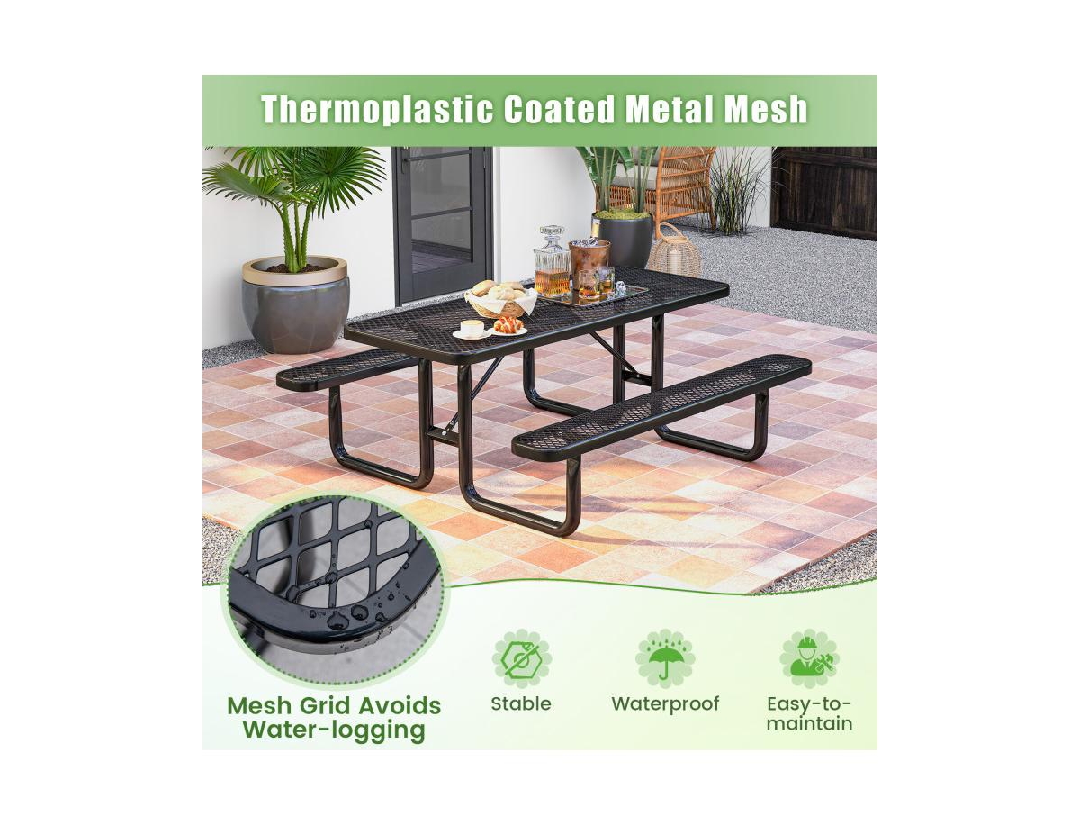 Slickblue 8-Person Picnic Table Set with Benches and Mesh Grid Design