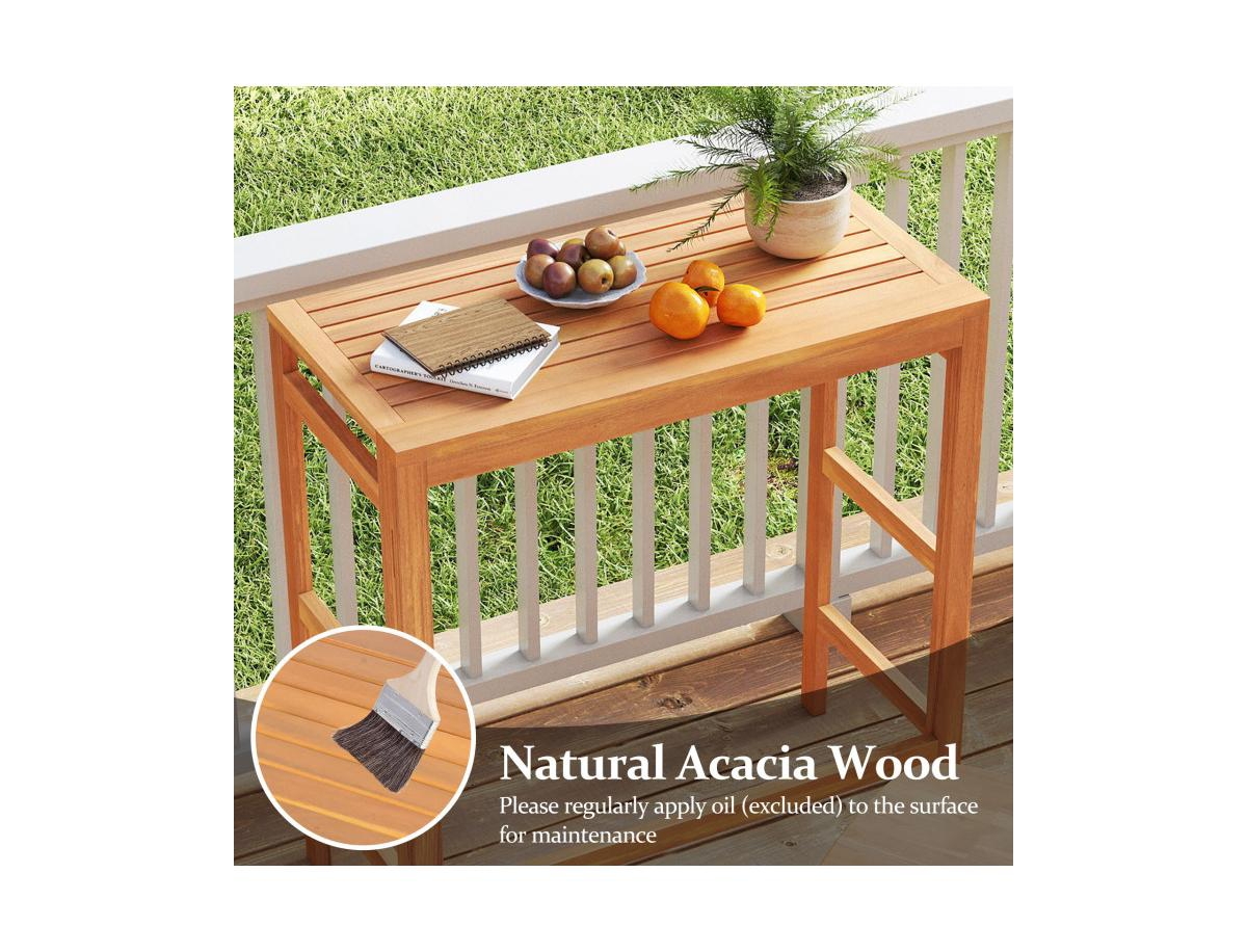 Slickblue Balcony Patio Bar Table in Acacia Wood with Slatted Top