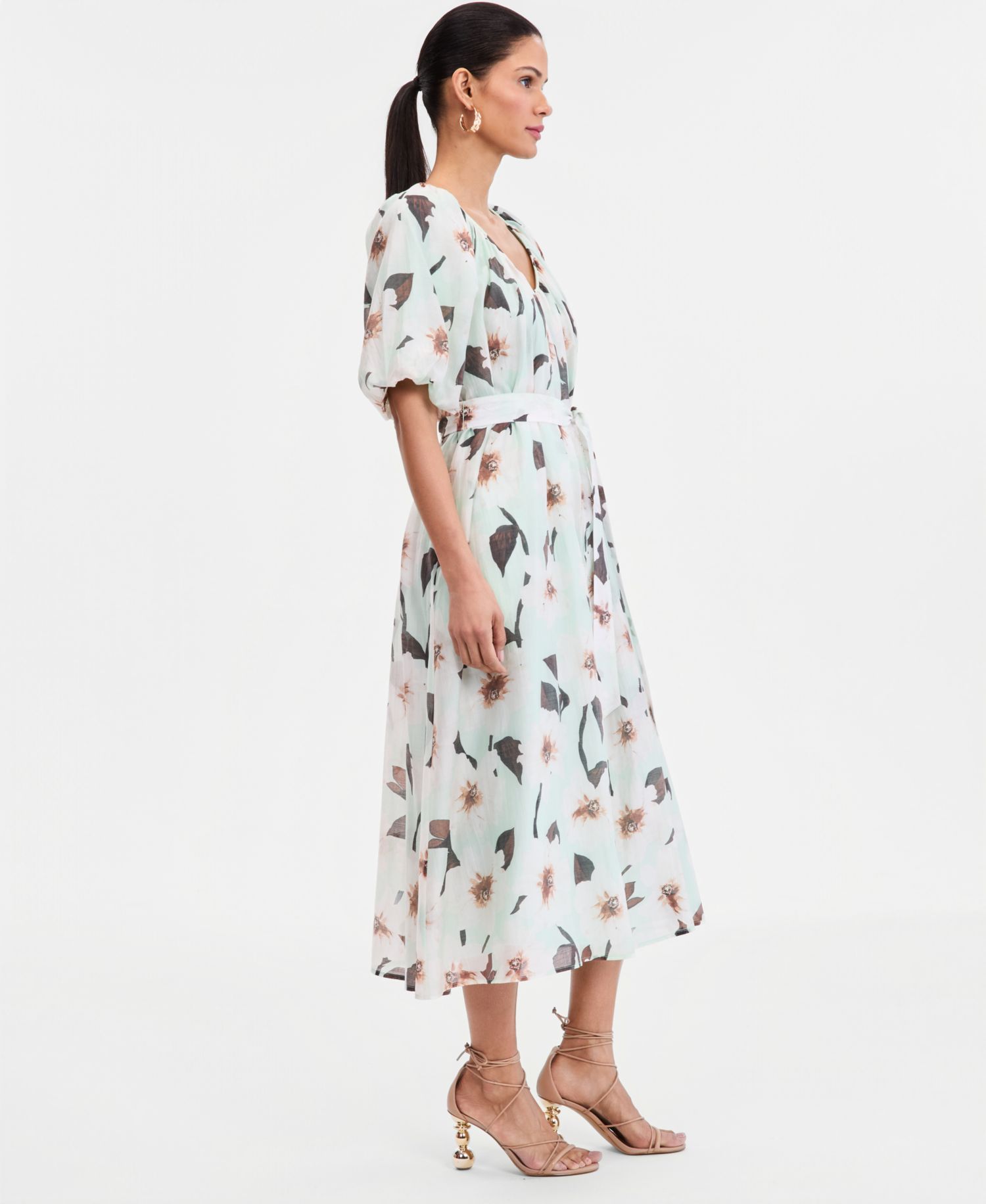 Women's Puff-Sleeve Midi Dress