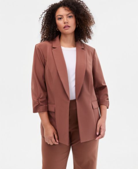 Женский пиджак I.N.C. International Concepts Plus Size Kiss-Front 3/4-Sleeve Blazer, цвет: Медный