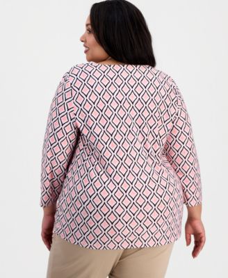 Plus Size Geo-Print Jacquard Knit Top, Macy's Exclusive