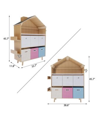 House-Shaped Children's Storage Rack / Toy Storage Organizer With Bookself for Kids' Rooms, Playrooms