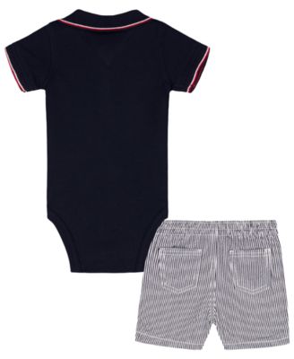 Baby Boys' Striped Trim Pique bodysuit and Corded Striped Shorts