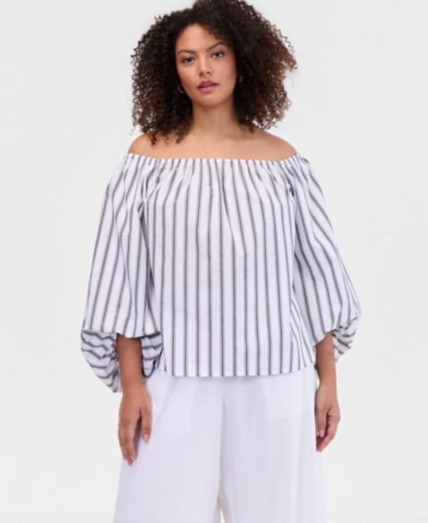 Женские I.N.C. International Concepts Plus Size Off-The-Shoulder Puffed-Sleeve Top