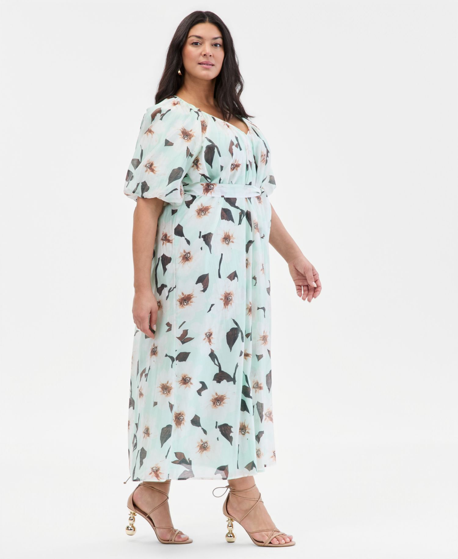 Plus Size Puffed-Sleeve Maxi Dress