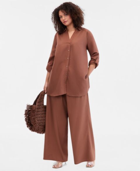 Женские комплекты I.N.C. International Concepts Plus Size Shirt & Wide-Leg Pants, цвет: Яркий белый