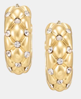 Small Pav&eacute; Quilted Hoop Earrings, 0.88" 