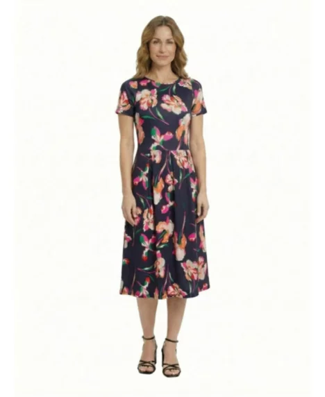 Petite Floral Print Short-Sleeve Midi Dress - Print
