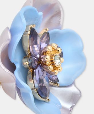 Crystal Flower Clip-On Button Earrings 