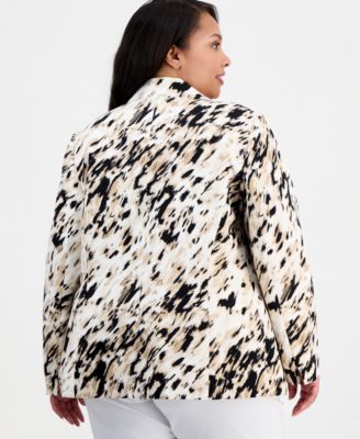 Plus Size Printed One-Button Long-Sleeve Jacket