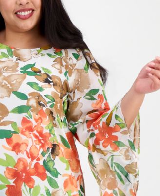 Plus Size Printed Ruffle-Sleeve Blouse