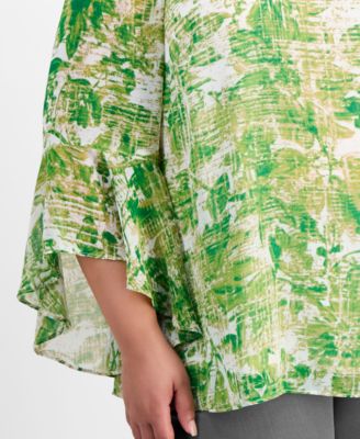 Plus Size Printed Boat-Neck Ruffle-Sleeve Blouse