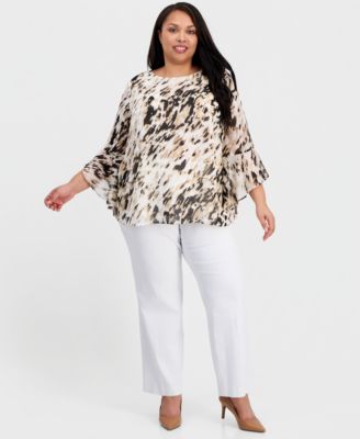 Plus Size Printed Boat-Neck Ruffle-Sleeve Blouse