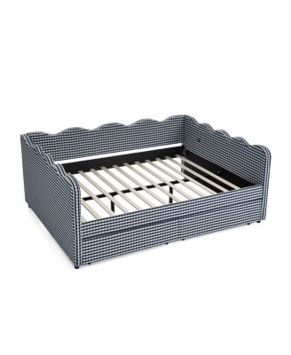 Wood Gingham Wave Shape Daybed with USB Port & 2 Storage Drawers