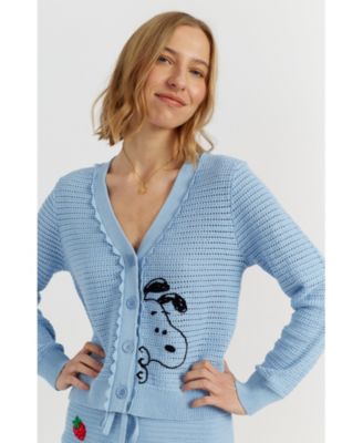 Women's Cotton Snoopy Crochet Peekabo Cardigan