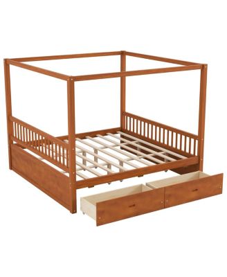 Wooden Canopy Bed with Storage Drawers