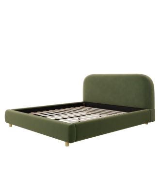 Velvet Platform Bed with Curve Design Headboard