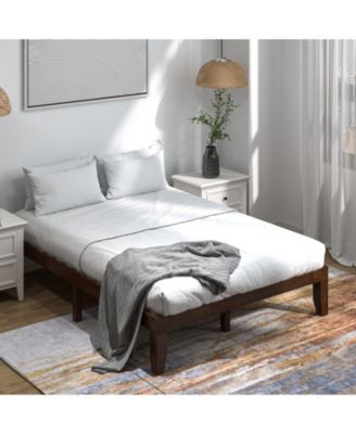 14 Inch Rubber Wood Platform Bed Frame with Wood Slat Support