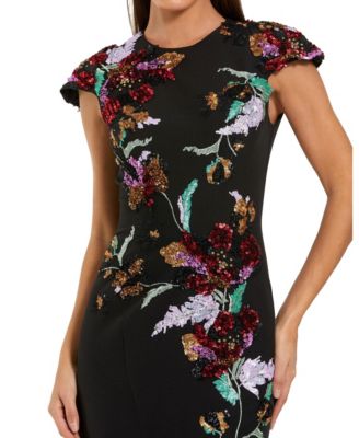 Women's Crepe Mermaid Gown With Floral Embroidery