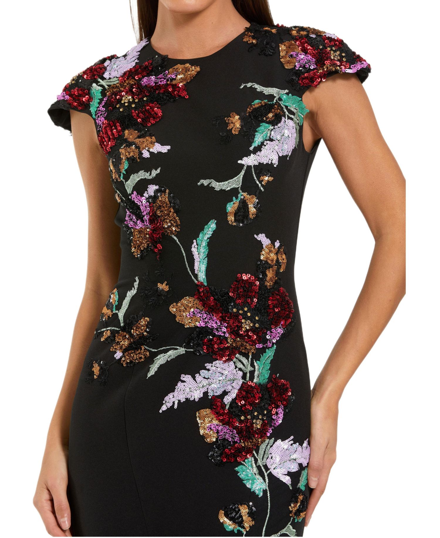 Women's Crepe Mermaid Gown With Floral Embroidery