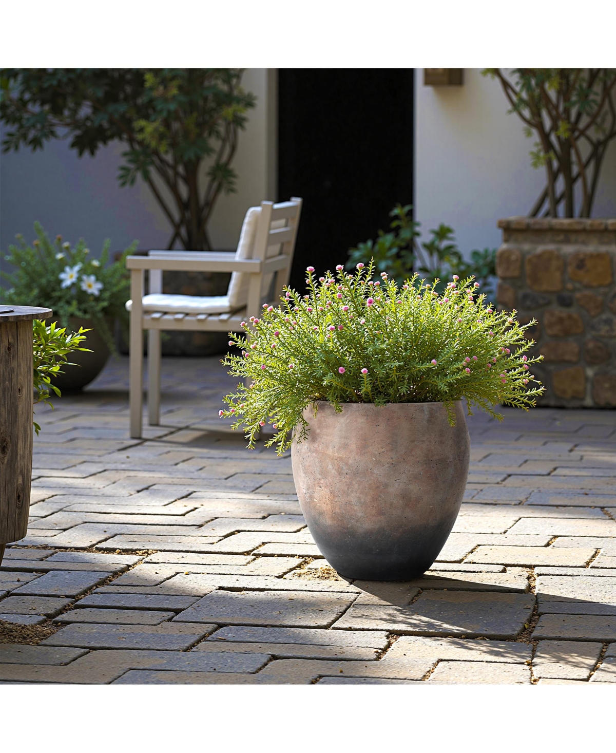 LuxenHome Vintage Base 13.8-Inch Tall Round Cement Planter