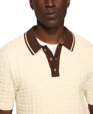 Men's Contrast Tip 4-Buttons Placket Polo Sweater