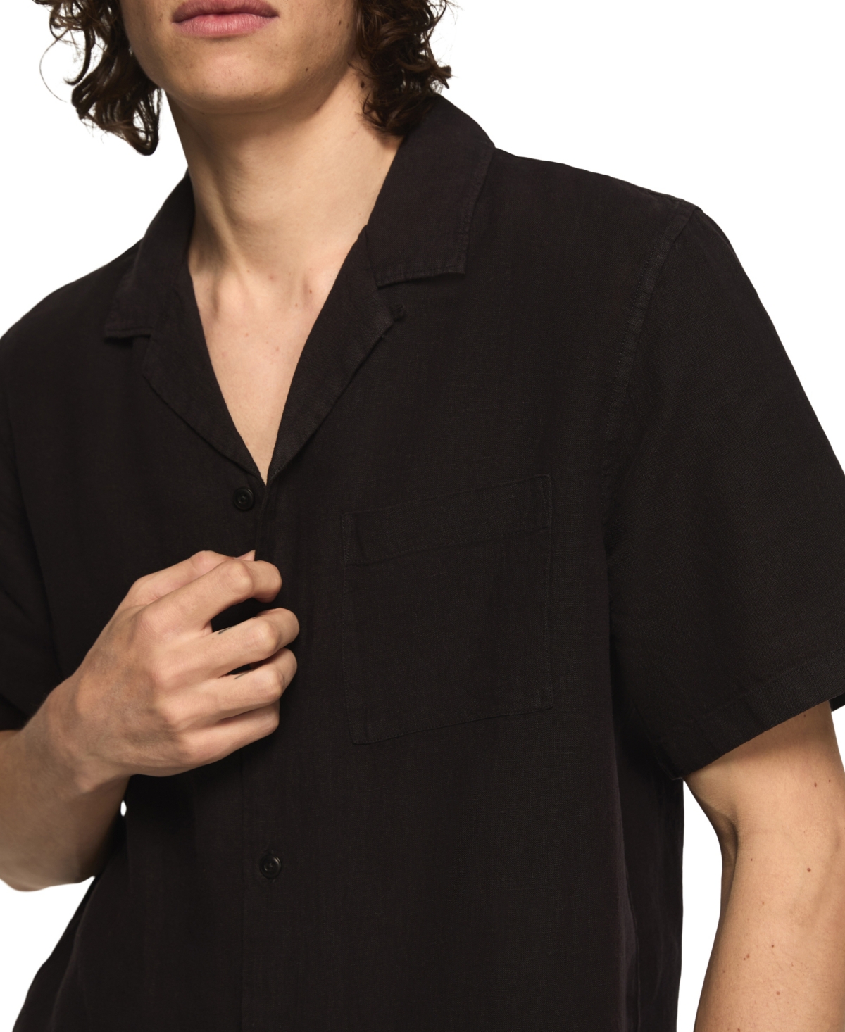 Lucky Brand Men's Short-Sleeve Linen Camp-Collar Shirt