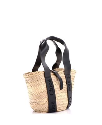 Medium Sense Basket Tote Raffia with Leather
