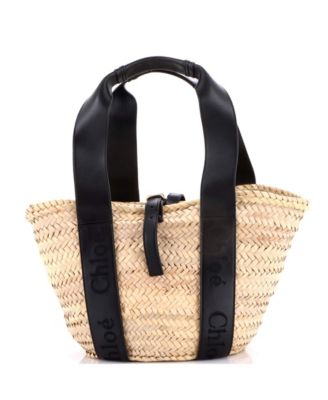 Medium Sense Basket Tote Raffia with Leather