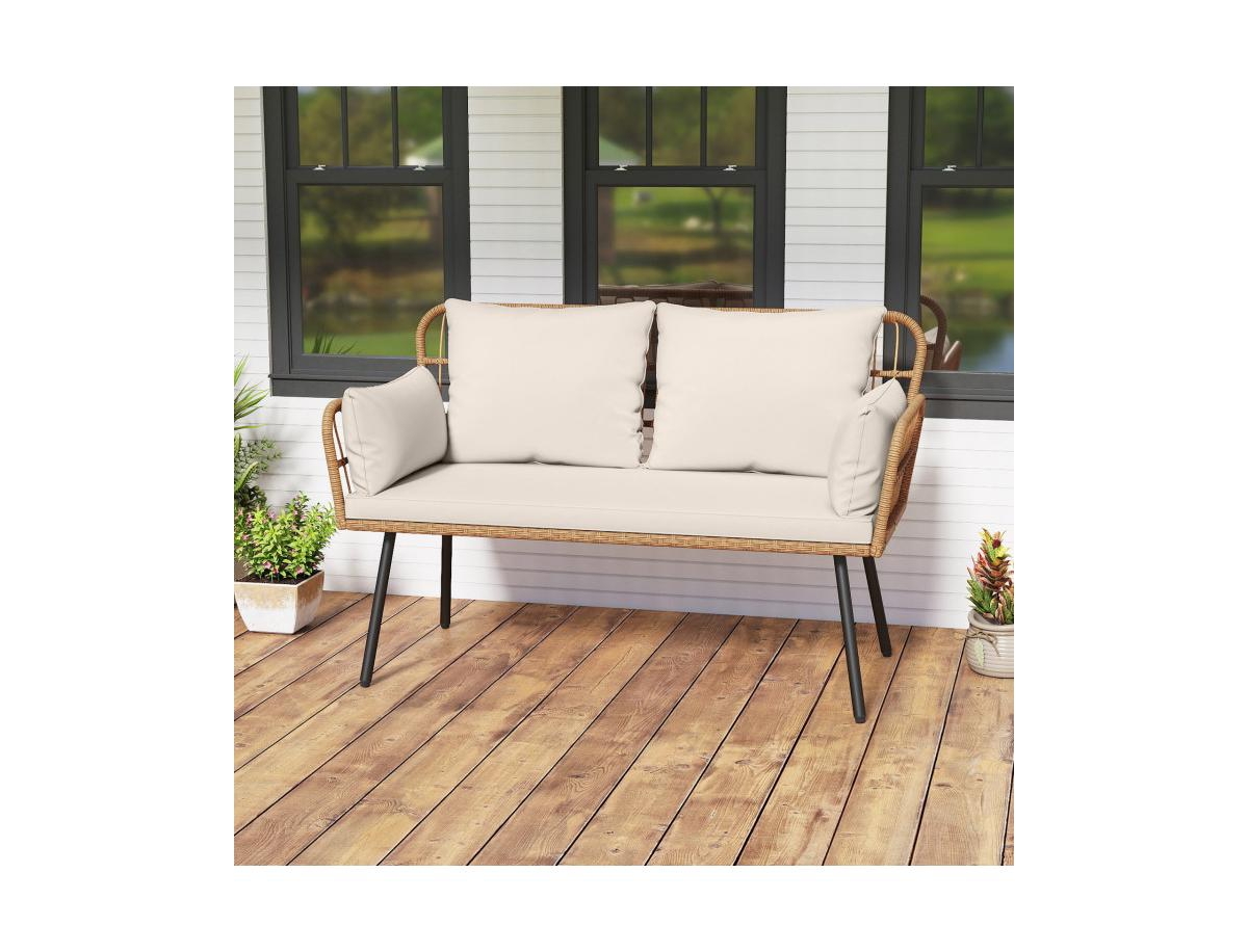 Slickblue Patio Rattan 2-Seater Chair with Back Cushions & Metal Frame