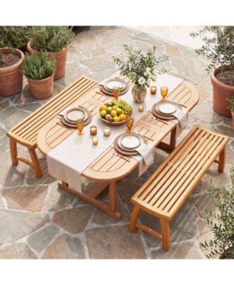 Patio Teak Wood Backless Bench with Ergonomic Slatted Seat