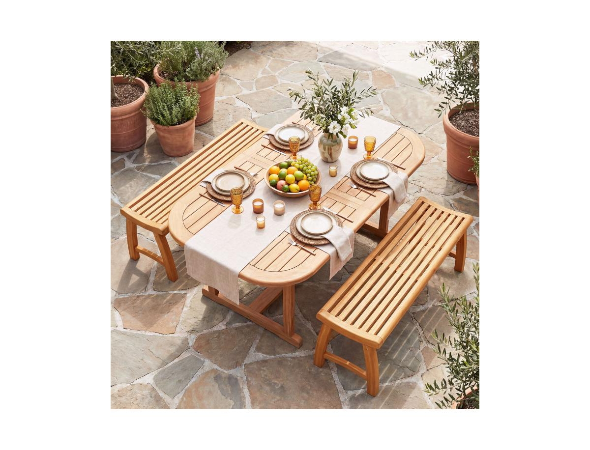 Slickblue Patio Teak Wood Backless Bench with Ergonomic Slatted Seat