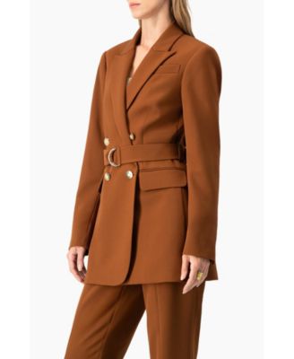 Women's Double-Breasted Wrap Blazer with Waist Tie