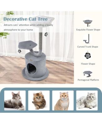 42" Cat Tower with Curved Metal Frame, Indoor Activity Tree for Large & Small Cats