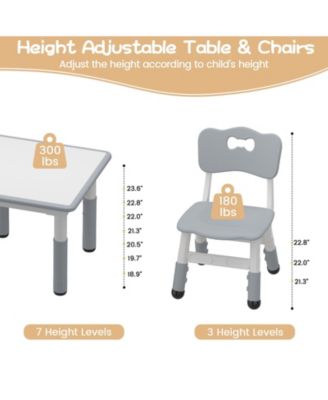 Kids Table and 2 Chairs Set with Graffiti Desktop, Height Adjustable Toddler Table and Chairs Set