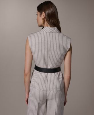 Women's Sleeveless Pinstripe Belted Vest