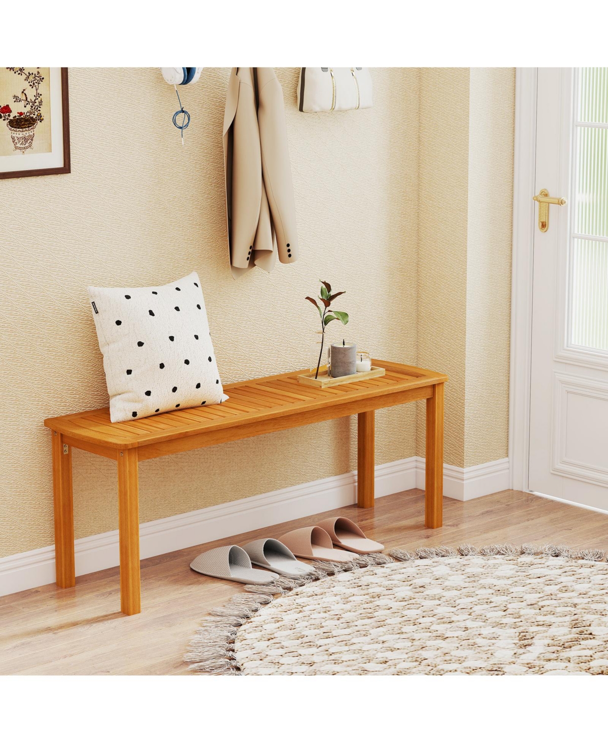 Slickblue Acacia Wood Outdoor Garden Bench with Slatted Seat