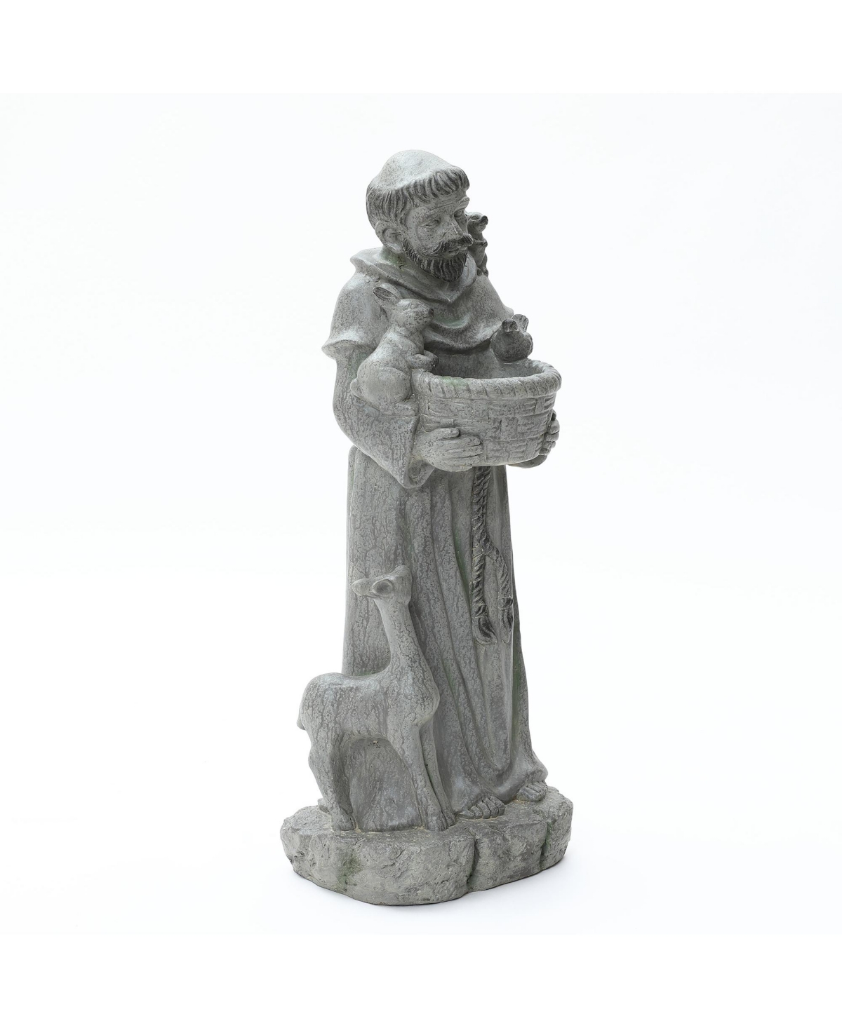 LuxenHome Saint Francis Garden Statue with Birdfeeder Bowl, Outdoor Sculpture with Animal Companions