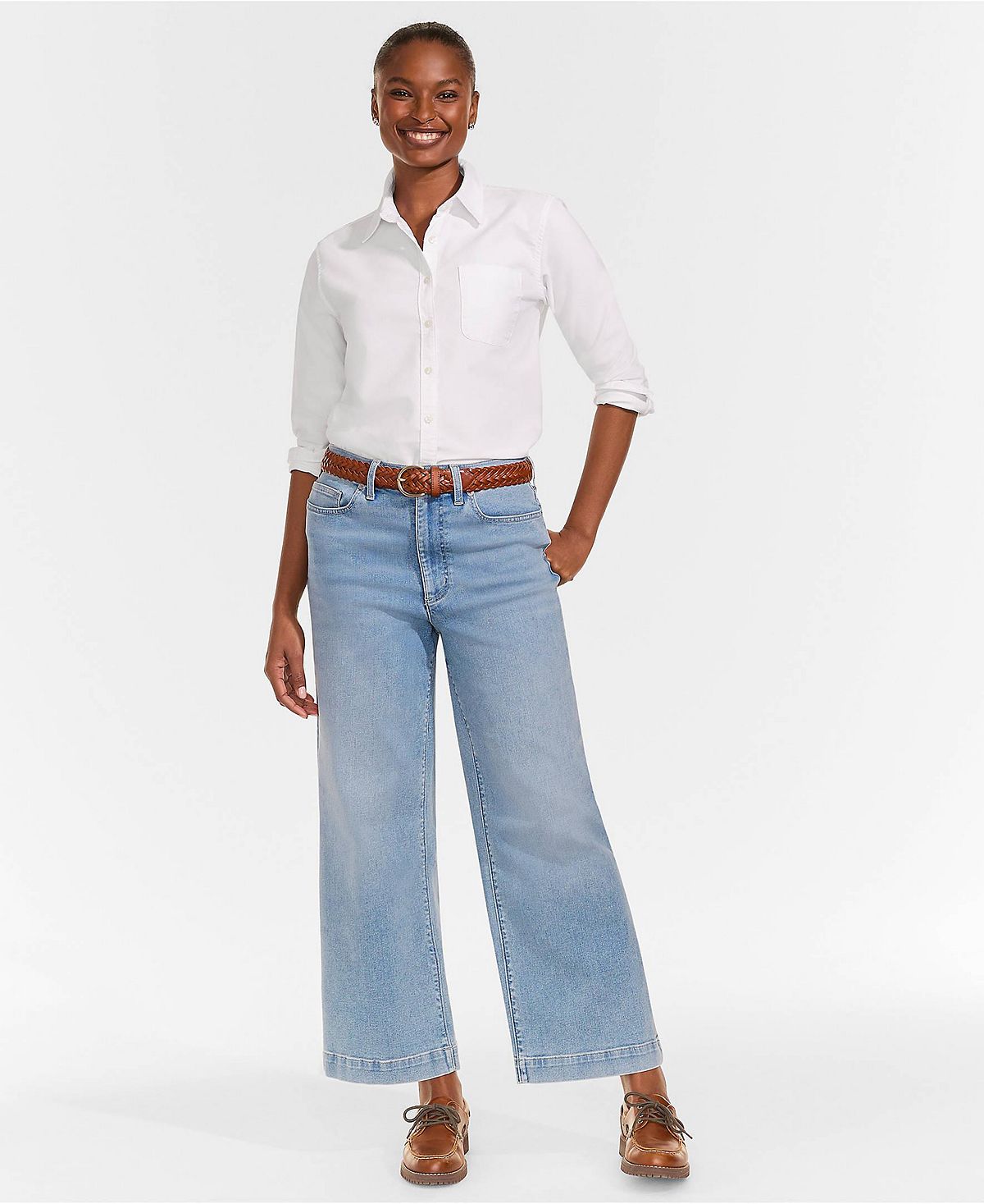 Lands' End Petite Recover Denim High Rise Wide Leg Crop Jeans view 4 — MAYCSS fashion products