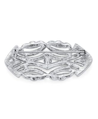 Elegant Art Deco Style Vintage Large Lapel Scarf Brooch Pin Silver Plated