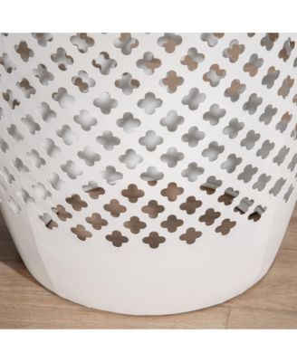 12.5" Steel Patio End Table, Round Hollow Drum Side Table, Accent Table for Indoor & Outdoor, White