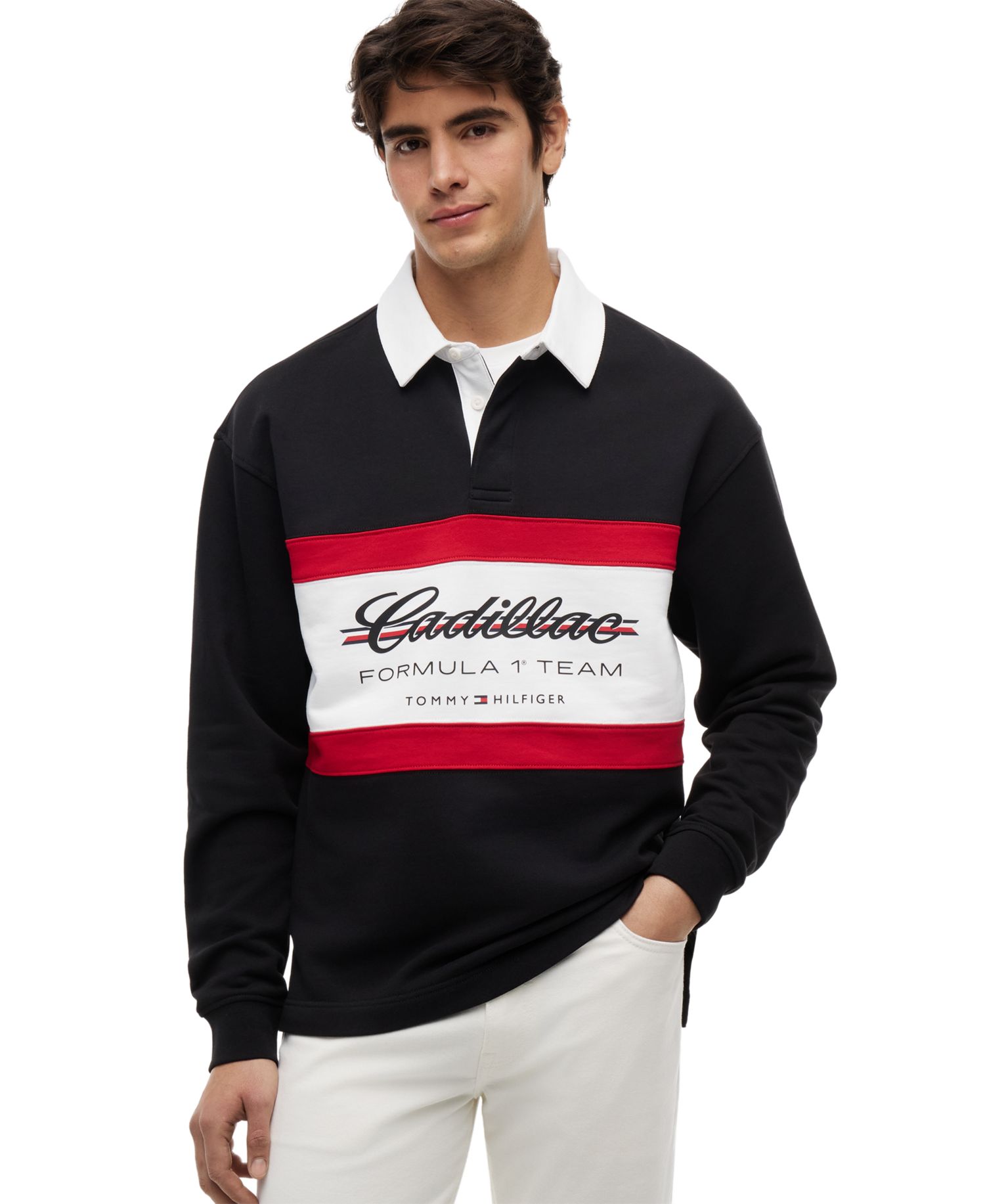 x Cadillac F1® Men's Panelled Script Rugby Polo Shirt