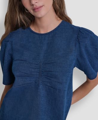 Women's Puff Short-Sleeve Crew Neck Ruched Shirt