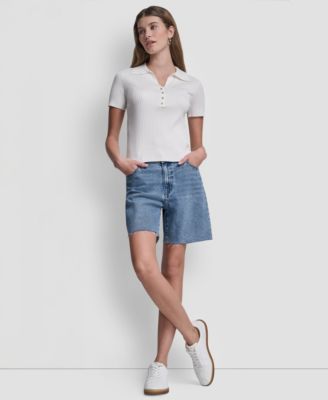 Women's Short-Sleeve Rib Collared Polo Top