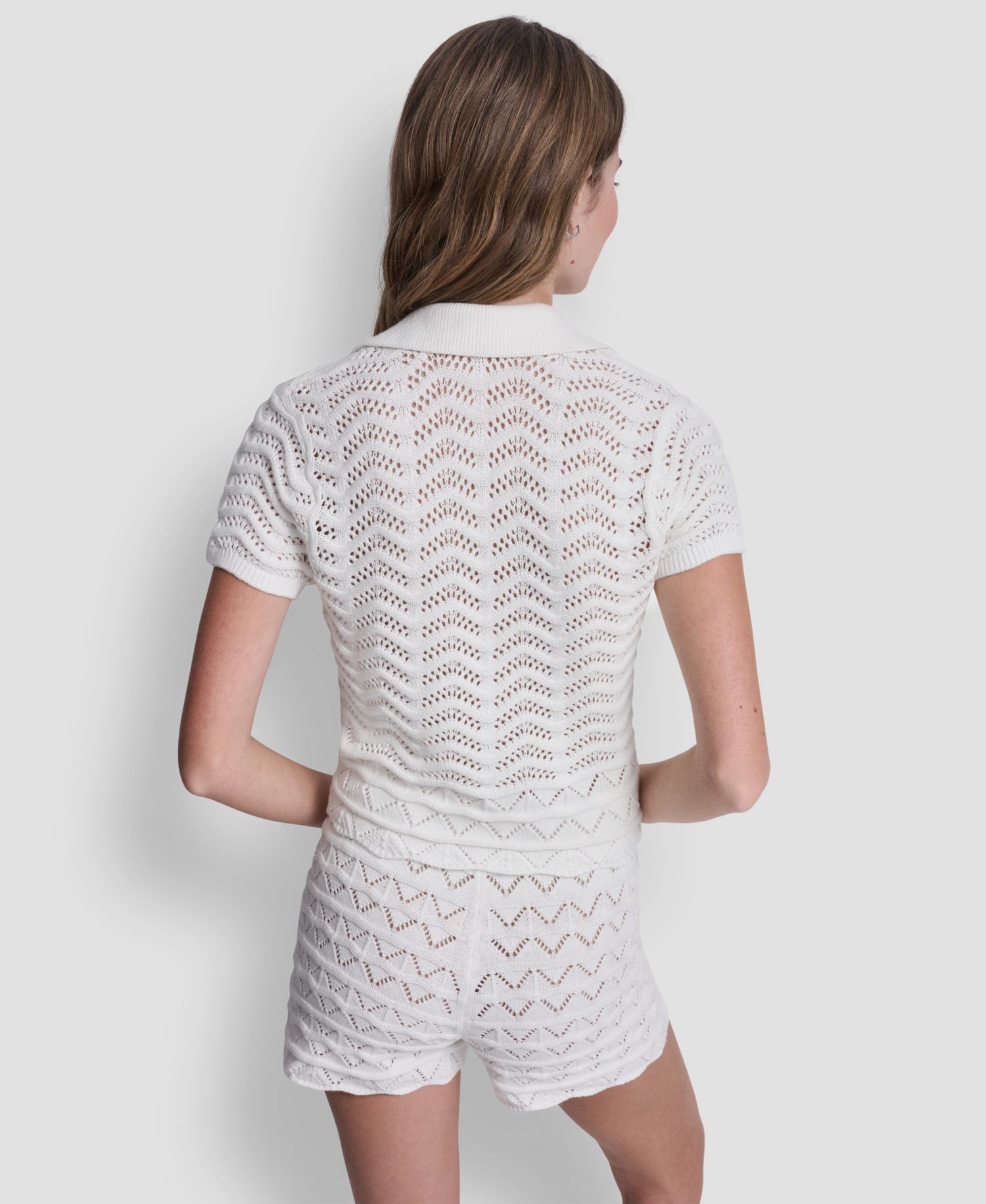 Women's Short-Sleeve V-Neck Polo Cropped Sweater